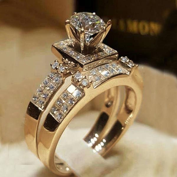 Elegant Cubic Zirconia Eight Hearts & Arrows Women's Engagement Ring Set