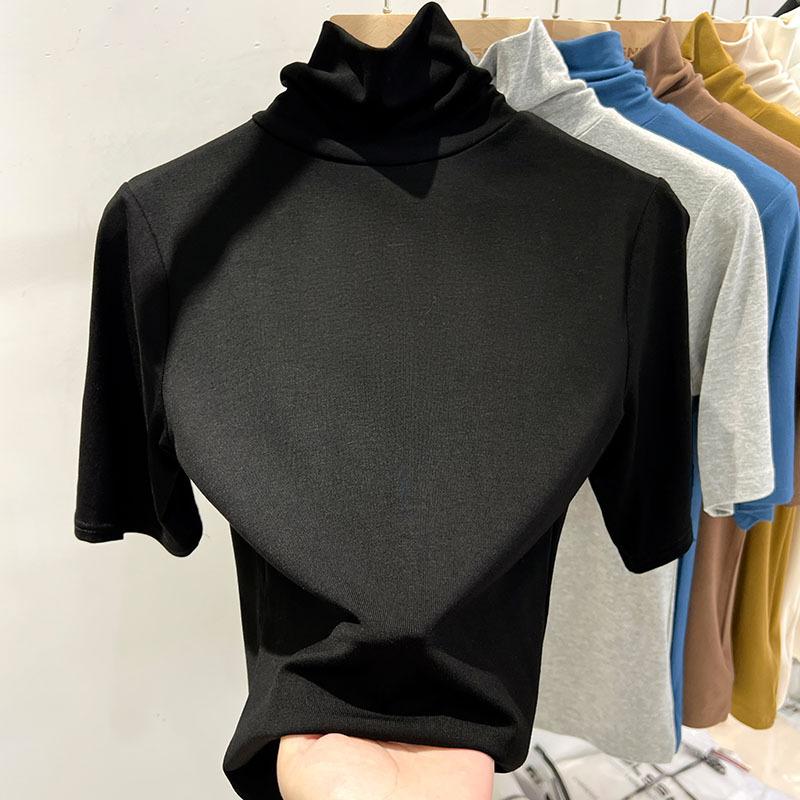 Solid Color Turtleneck Base Shirt for Women In Spring and Summer Five-point Sleeve T-shirt New Style Small Dressing Top