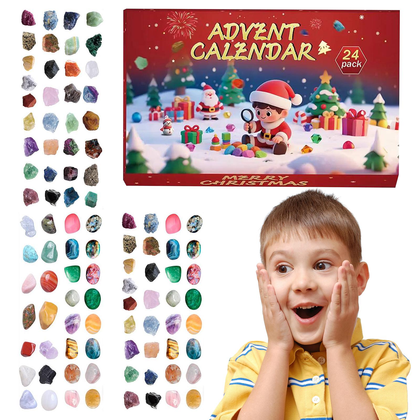 

Advent Calendar Christmas Ornament 24 Natural Crystal Gemstones Christmas Countdown Calendar Complete Rock Collection for Kids Style A