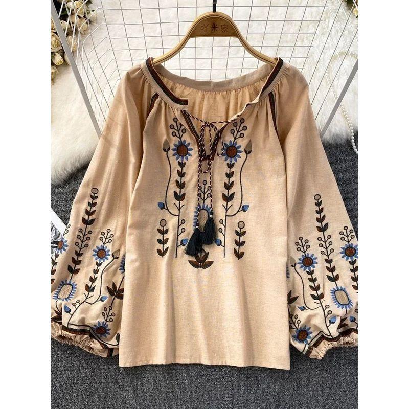 round Neck Loose Embroidered Shirts