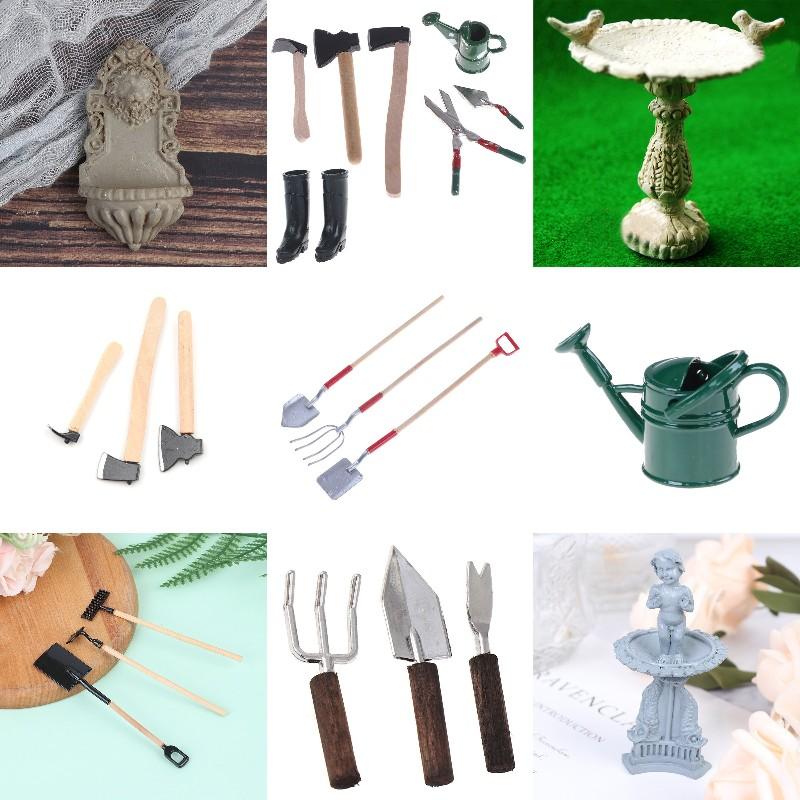 Hot 1:12 Dollhouse Mini Garden Implement Watering Can Scissors Axes Shoes Rake Garden Pool Doll Decor Accessories
