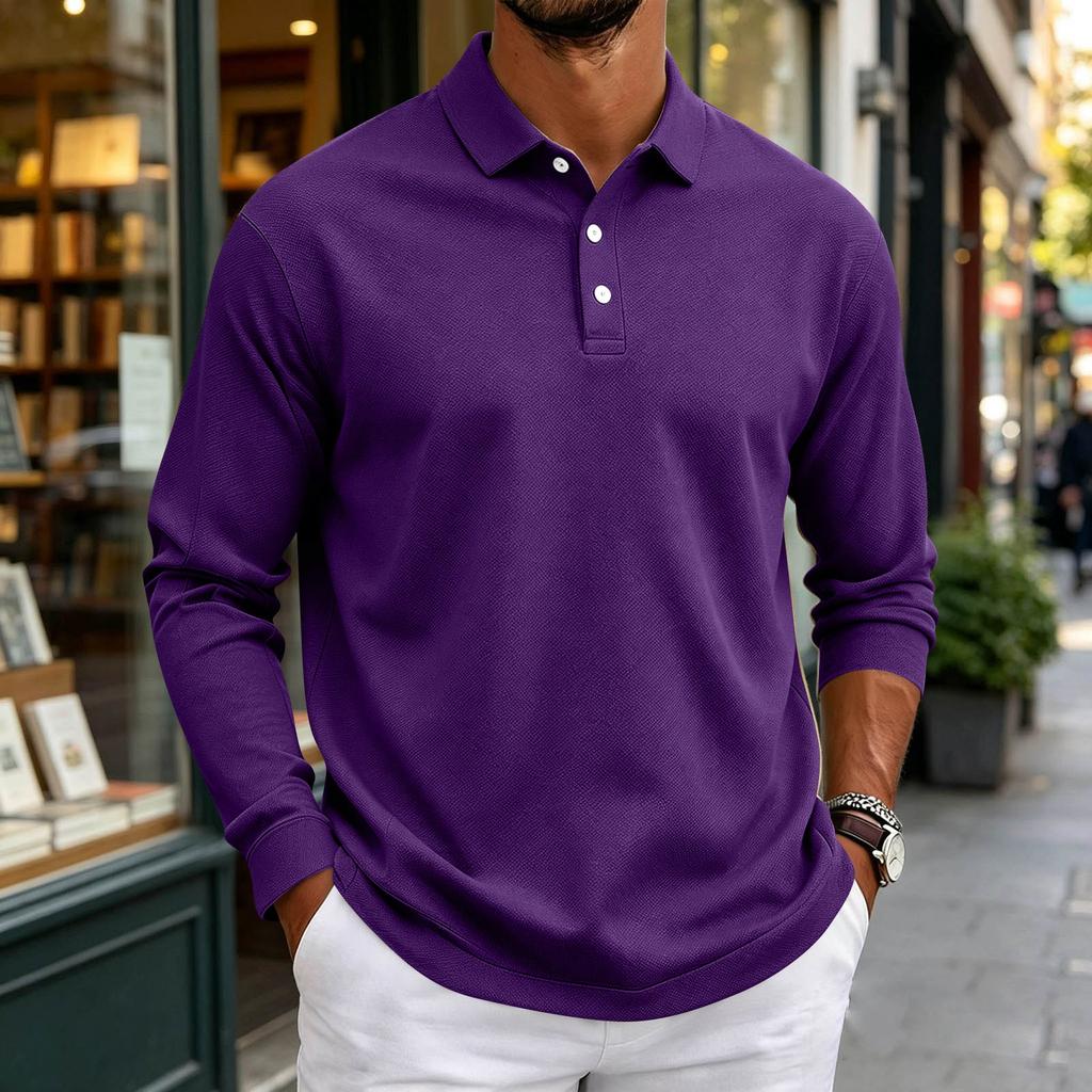 Herren Langarmhemd Button-Down-Kragen Farbe Entspannte Passform Lässig