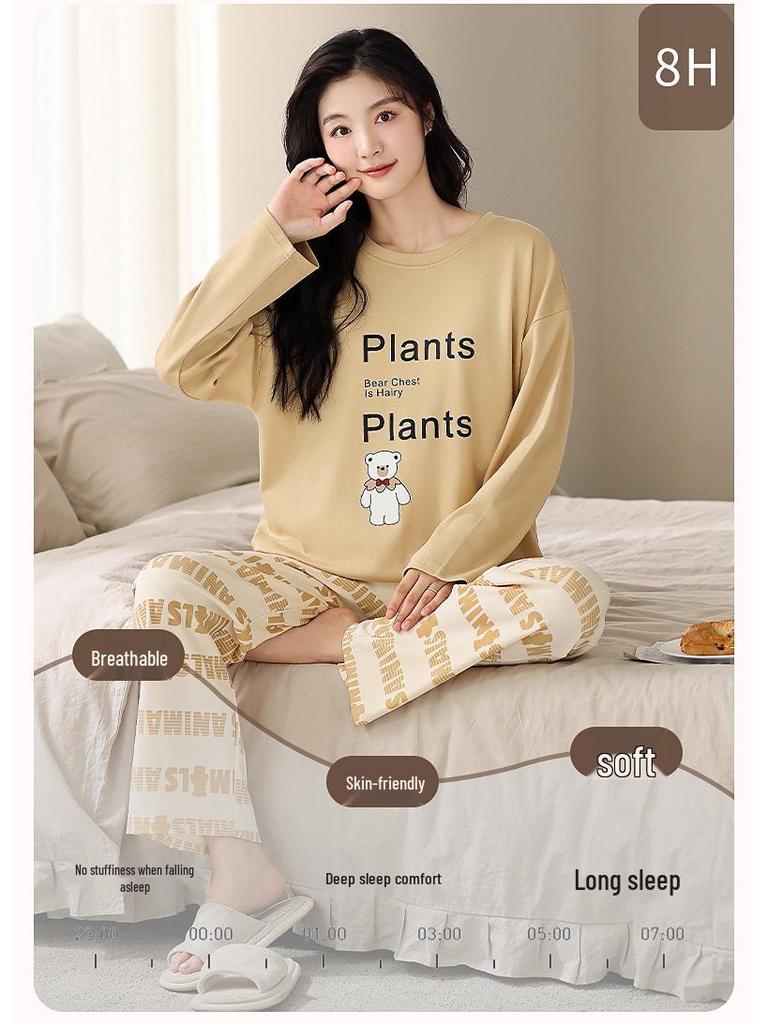 Autumn Style Cute Cartoon Couples' Pajamas - Pure Cotton Long Sleeve Set for Men and Women, Spring/Autumn 2026