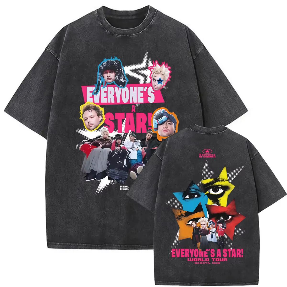 5SOS 5 Seconds of Summer Everyone s A Star World Tour T-shirts Men Women Harajuku Hip Hop Punk Oversized Unisex Harajuku High Quality S разноцветный