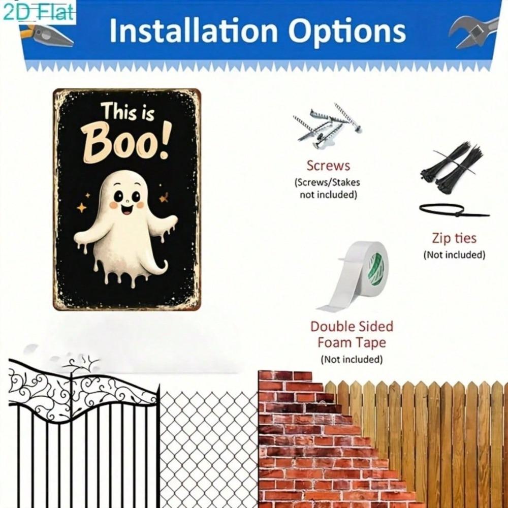 Spooky Boo Ghost Metal Tin Sign, Vintage Farmhouse Halloween Wall Art, 2D Decor for Kitchen, Garage, Bar, Cafe