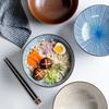 Household Retro Tableware Japanese Lamian Noodles Bowl Ceramic Noodle Bowl Stripe Design Big Soup Bowl Restaurant 8 Inches.
