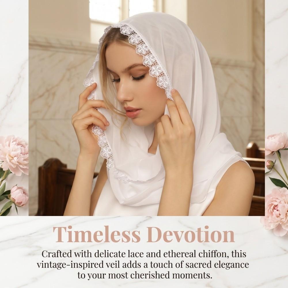 Solid Color Wedding Hijab Lace Trim Cathedral Veil Vintage Bridal Headscarf Church Ceremony
