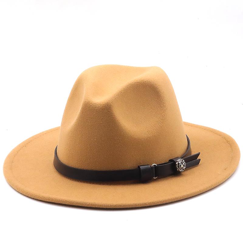 New Women Men Wool Fedora Hat With Leather Ribbon Gentleman Elegant Lady Winter Autumn Wide Brim Jazz Church Panama Sombrero Cap