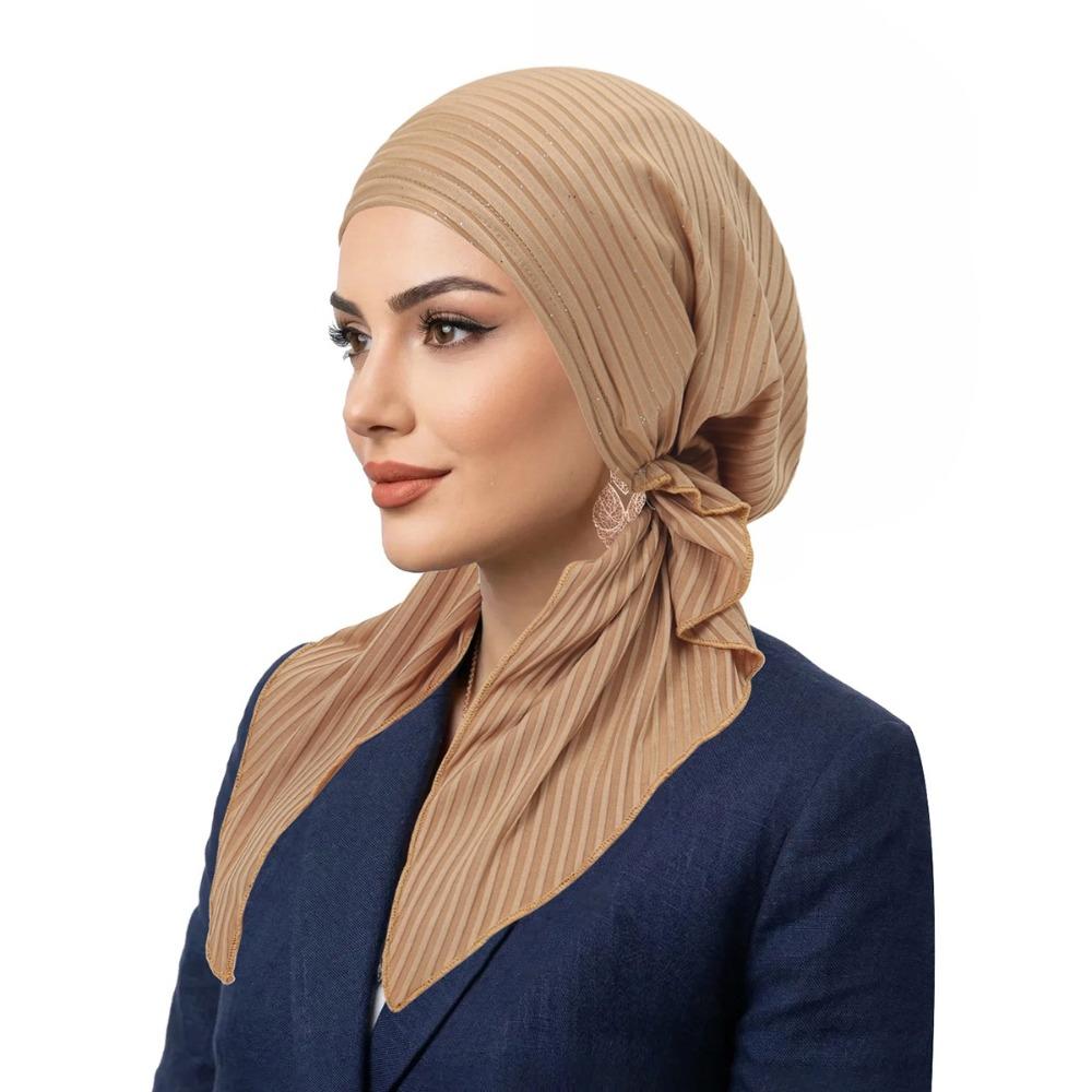 Fine Knit Hijabs Stretch Fabric Headscarf Trendy Pre-Tied Turban  Women хаки