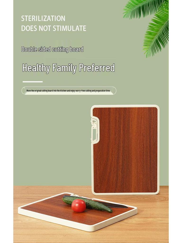 Wenge Wood Grain Double-Sided Cutting Board with Stand and Sharpening Stone, Mold-Resistant Plastic Back