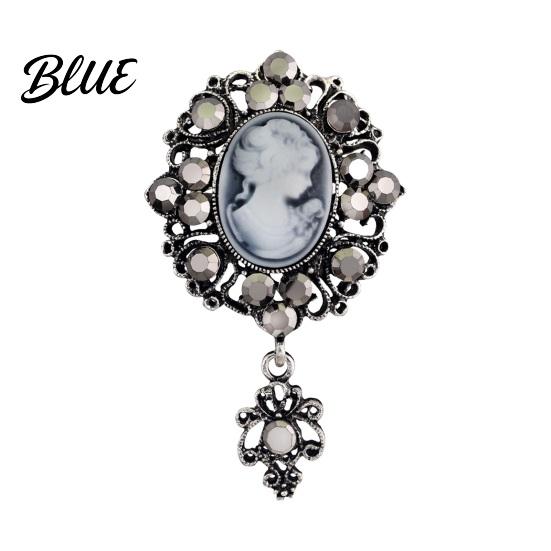 Anti-slip Brooch Women Retro Victorian Human Profile Rhinestone Decor Hollow