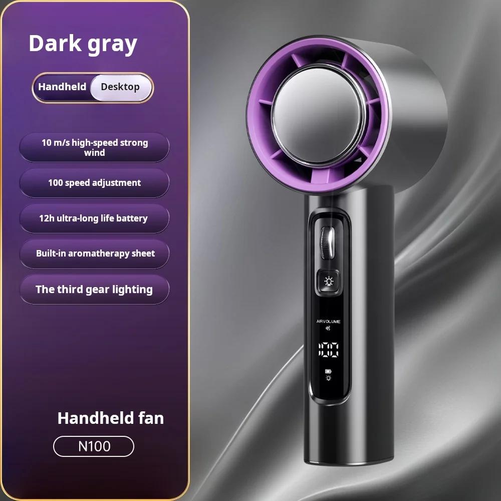 

Высокоскоростной ручной вентилятор с аккумулятором 5000 мАч, 100 настроек скорости, бесступенчатый двигатель, светодиодный фонарик и индикатор заряда батареи серый