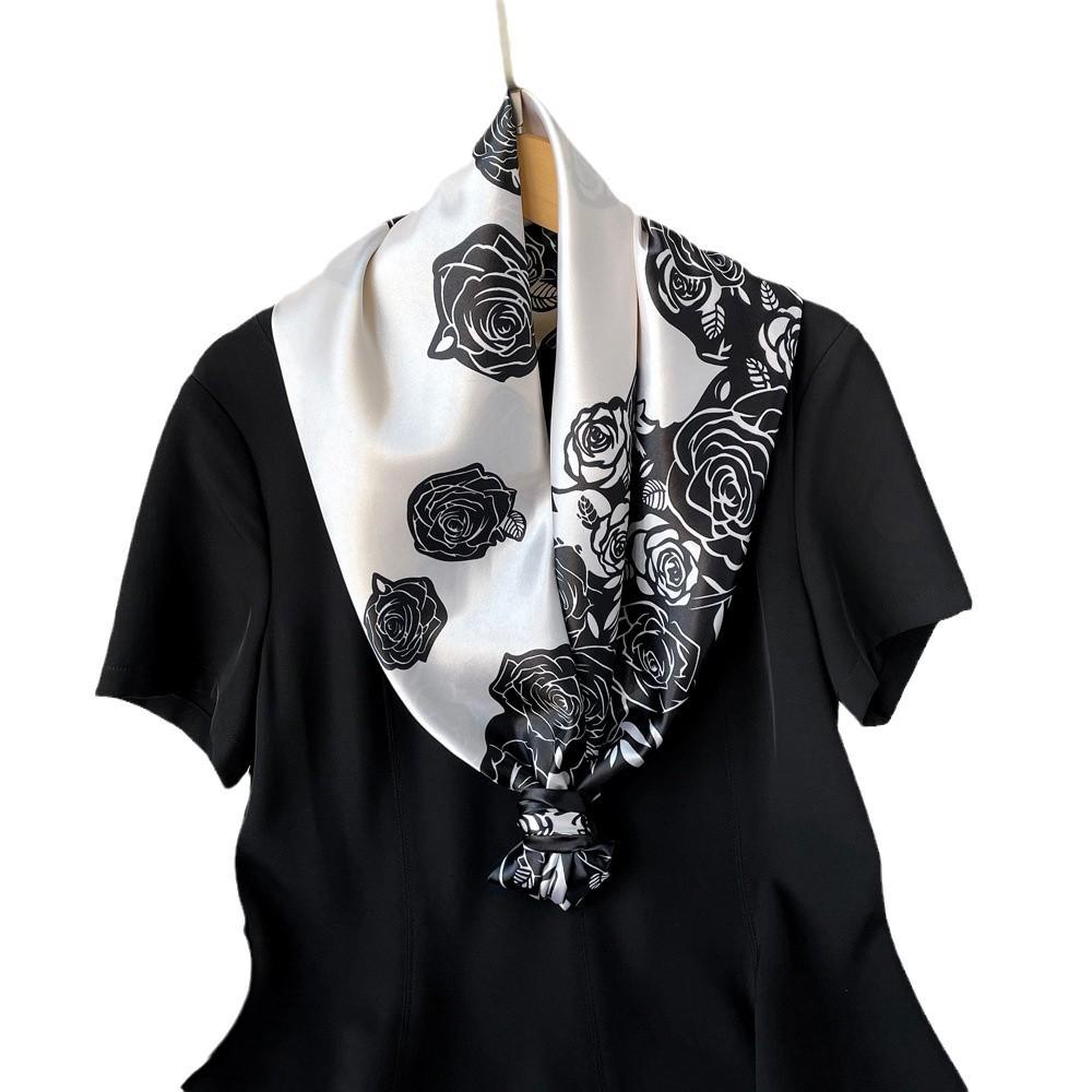 Silk Scarf Large Square Scarf Women's New 91cm Headscarf Satin Scarf Satin Square Scarf European and American Printed Shawl Wholesale