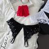 Low Waist Lace Flower Briefs Women Pearl Decor Mesh T Panties Sheer Mesh Lace Thong  Home