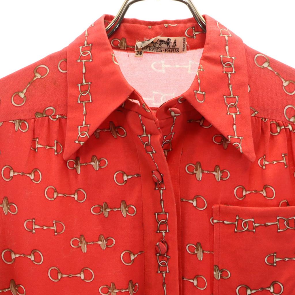 Hermes 80s Made In France Vintage Overall Handle Long Sleeve Shirt Dress Women Used