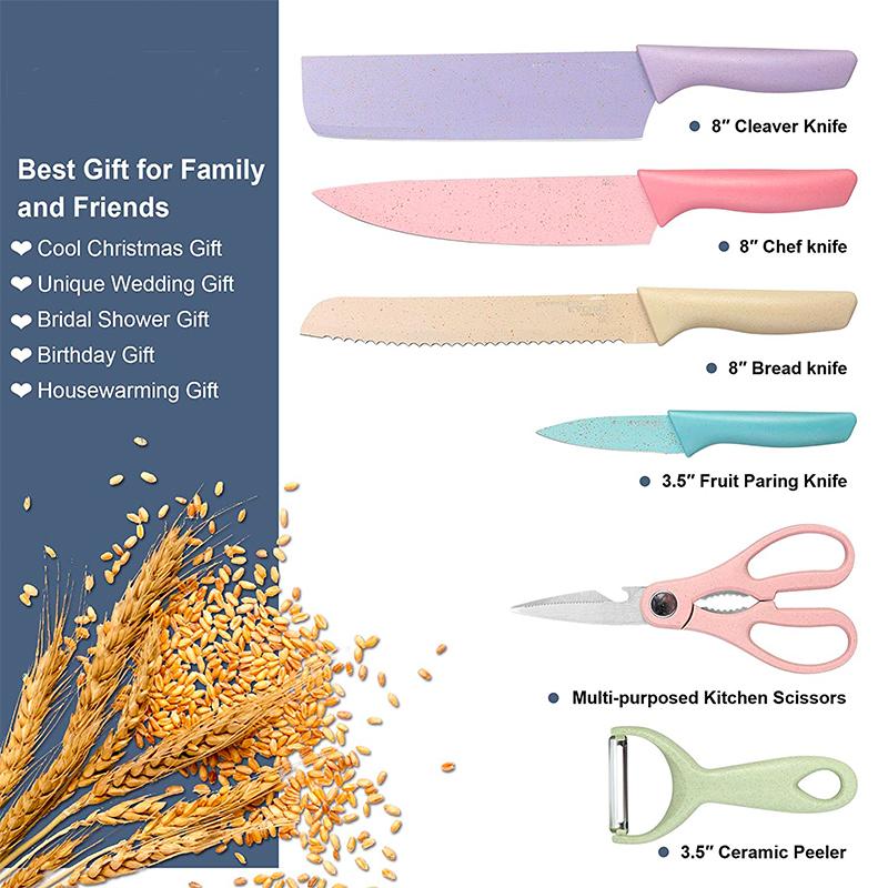 Kitchen Knife 6Pcs/Set High and Good Quality Corrugated Colorful Stainless Steel Chef Knife Bread Household Knife Cleaver Scissors Kitchen Bar