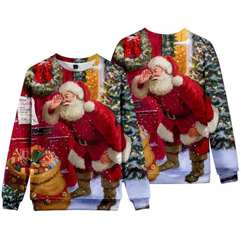 New Christmas Elderly Snowman 3D Digital Casual Round Neck Long Sleeve Men's Women's Hoodies