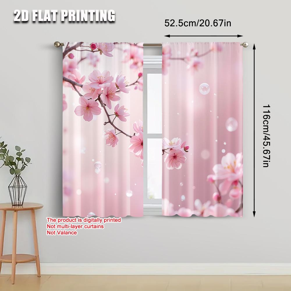 2pcs  2D plane printing Minimalist Curtains Cherry blossom spring scenery Durable Polyester (without rod) Decorations Inside