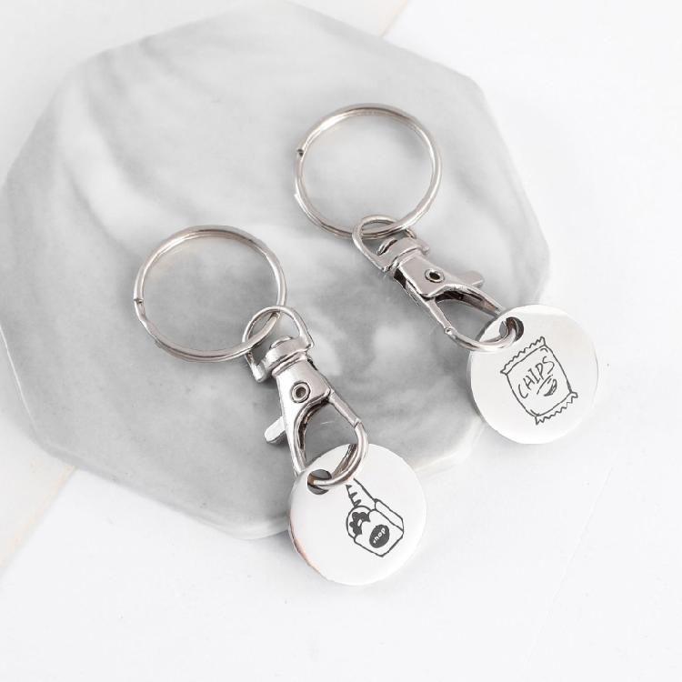 Set of 4 Shopping Trolley Coin Key Holder Shopping Coin Keyrings Carts Tokens Keyring Stainless Steel Texture for Daily
