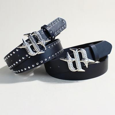 Belt American Rivet Punk Rock Rhinestone Buckle Personality Belt Subculture Black Belt