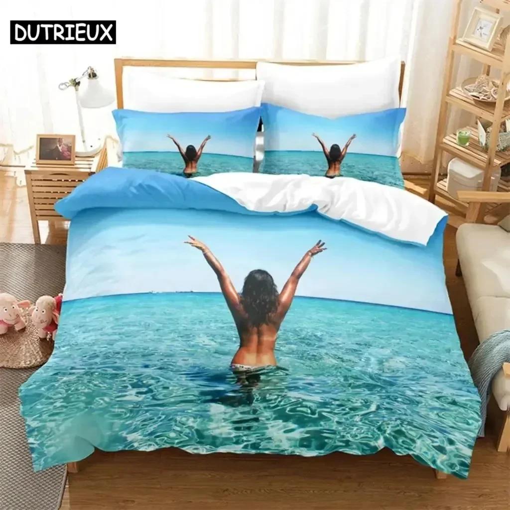 Luxury New 3D Print Seaside  Beach Bedding Set Single Twin Double Queen King Cal King Size Bed Linen Set