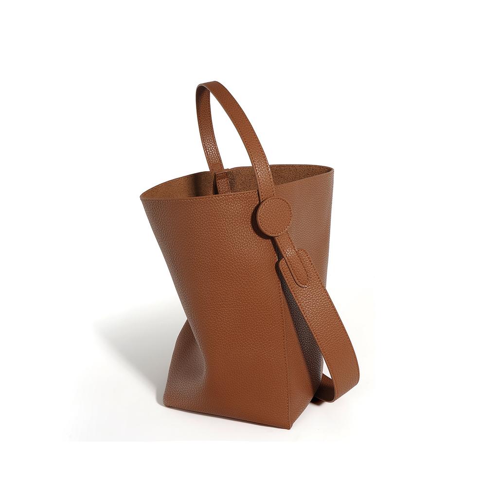Niche Design Cowhide Bucket Bag New Casual Simple Tote Bag Large Capacity Portable Shoulder Messenger Bag