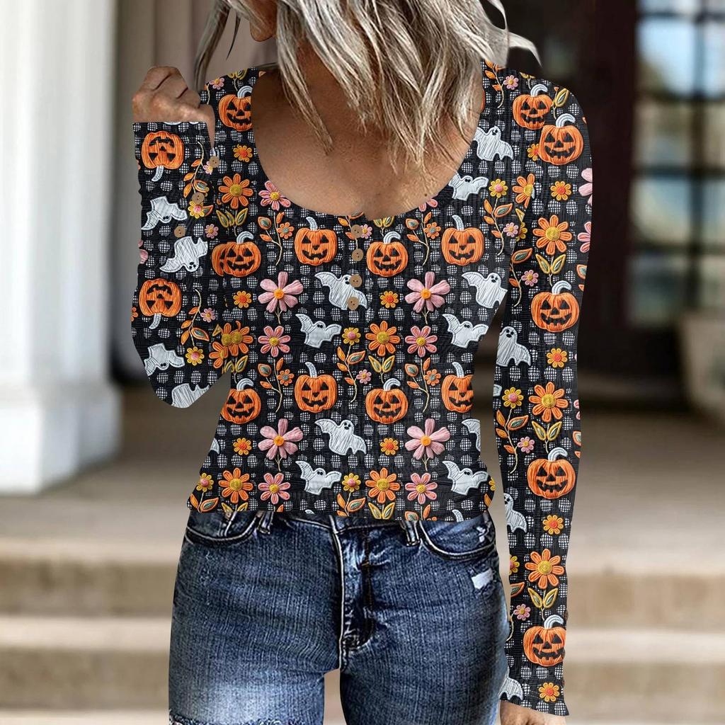 Women's Fashion Button Casual Halloween Knit Pullover Sweater