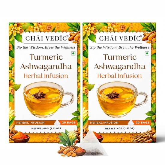 Chai Vedic Tea | Ashwagandha Tea | Herbal Tea | Turmeric | Infusion Tea | 40 Tea Bags | Tea Powder