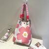 Women's Knit Bucket Bag with Magnetic Closure & Adjustable Rope Handles - Large Capacity Mixed Color Heart Pattern Tote, Durable Polyester Handbag