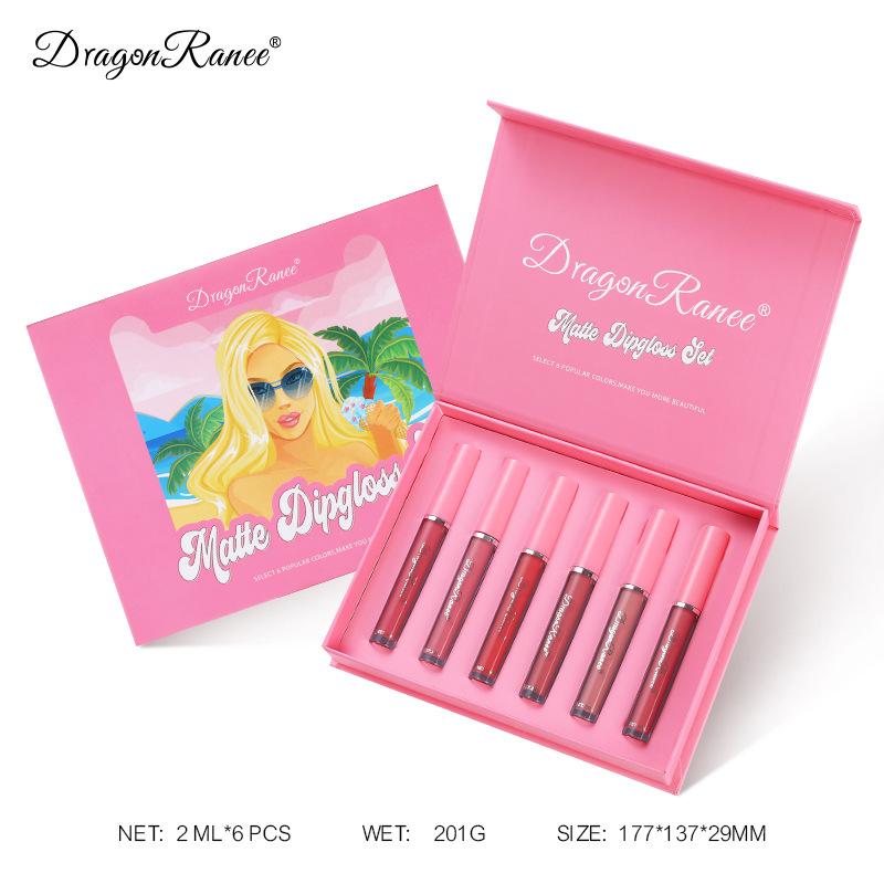 

Dragon Ranee Six Suits Lip Glaze Mist Матовый матовый цвет Губная помада Красный набор 6pcs