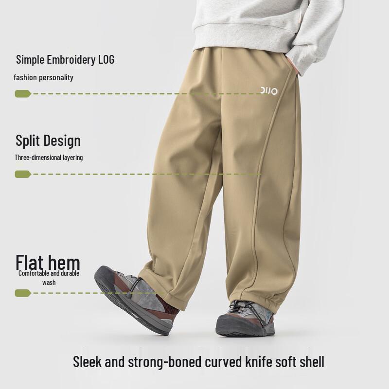 Boys' Fleece-Lined Loose Casual Cargo Pants with Embroidered Lettering