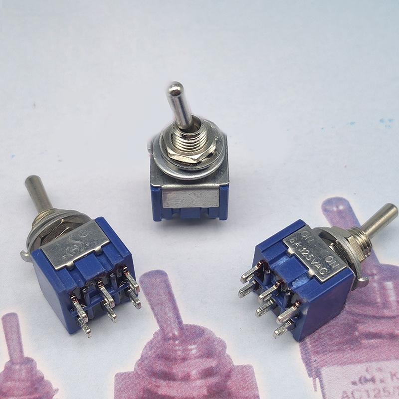Miniature Lever Toggle Switch Single Pole Double Throw On-Off-On /On-On 120Vac 6A 1/4 Inch Mounting Mts-202