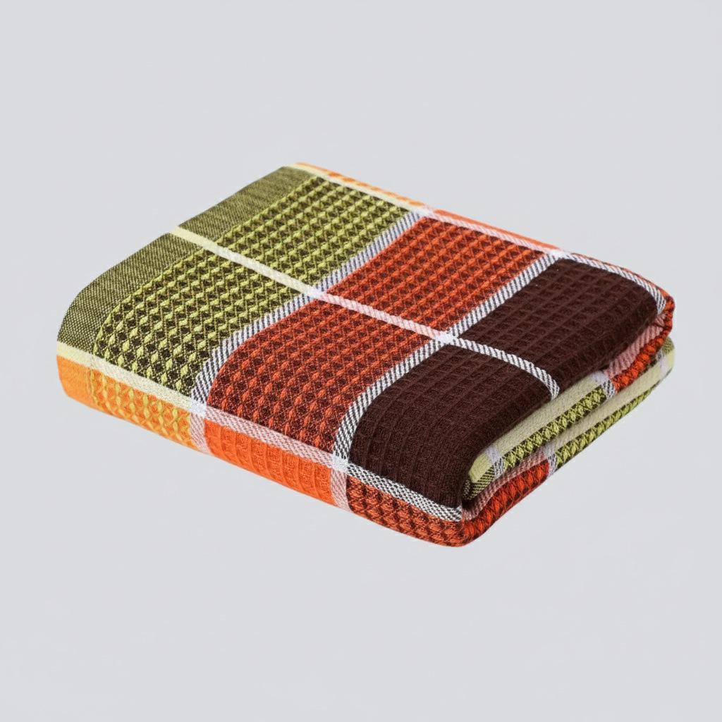 Colorful Plaid Polyester-Cotton Waffle Weave Kitchen Towel