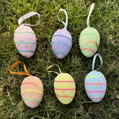 6 Pezzi Uova di Pasqua con Cordino per Appendere Schiuma Decorazioni da Appendere Strisciate Colorate per Albero di Pasqua Feste in Casa e Artigianato di Primavera