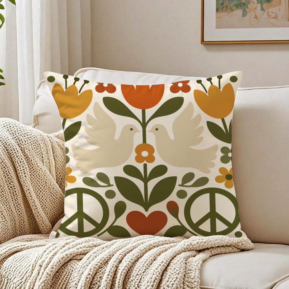 Peace Love Cushion Cover Breathable Organic Short Plush Cushion Covers Machine Washable WrinkleResistant Soft Durable