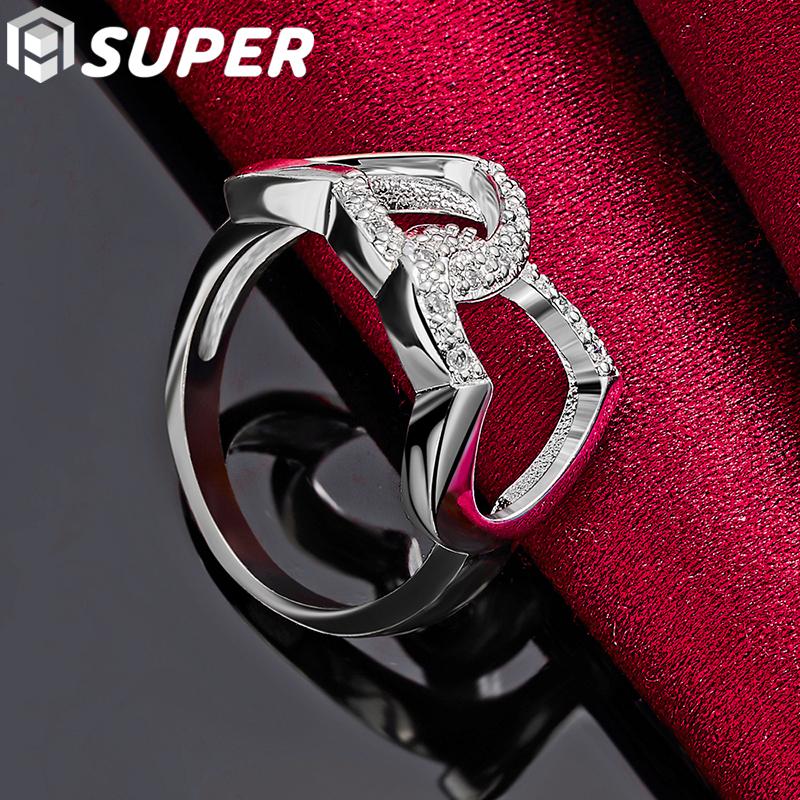 Bague Double cœur en argent Sterling 925, bijoux en Zircon AAA