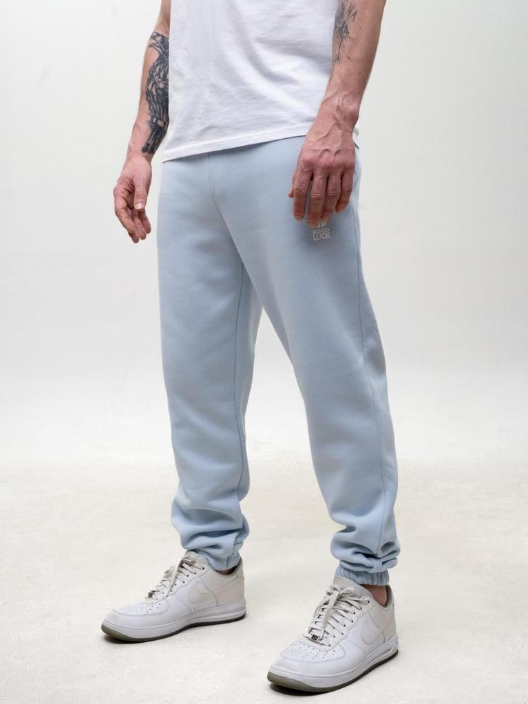 Men's Light Blue Sweatpants GOOD LUCK Print Logo M