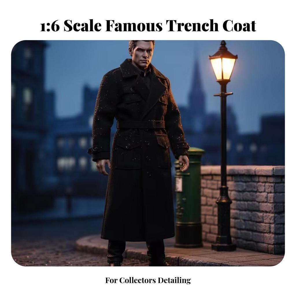 1/6 Scale Trench Coat Waist Belt Black Figure Outerwear