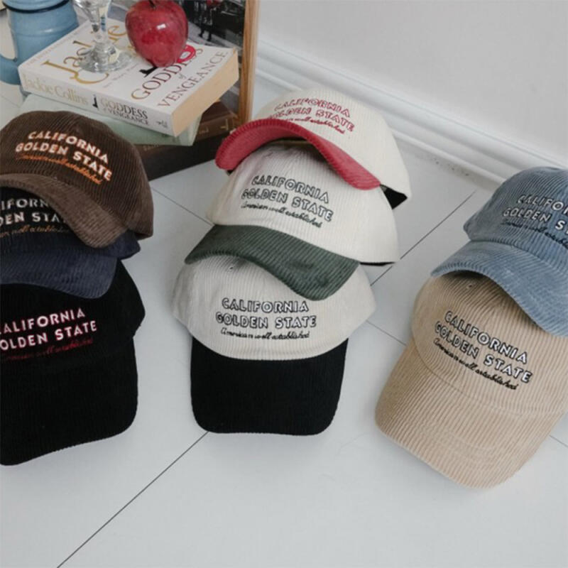 Женская вельветовая бейсболка с курсивной вышивкой Мужская шляпа C8540_Black