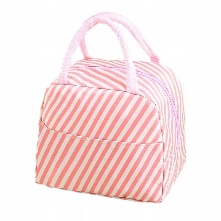 Torebka Termiczna Lunch Box Piknik Izolowana Na Jedzenie Granatowa Jodełka