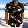 Essential! Short-sleeve Button-up Shirt Metallic Wave Print