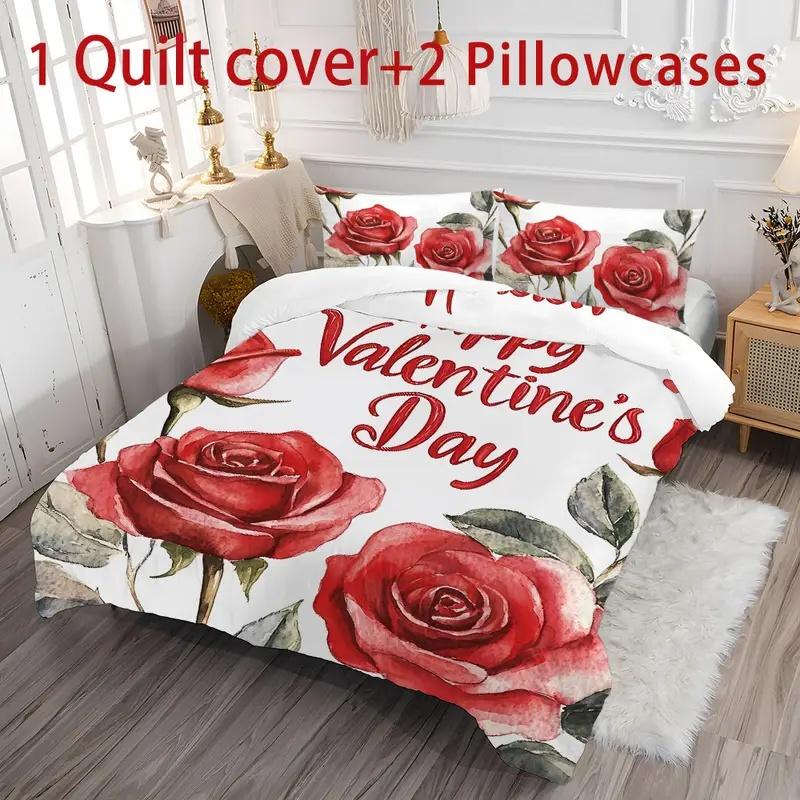 Valentine's Day 3pcs Pink Truck Polyester Bedding Set - Includes Duvet Cover & Pillowcases, Soft & Comfortable