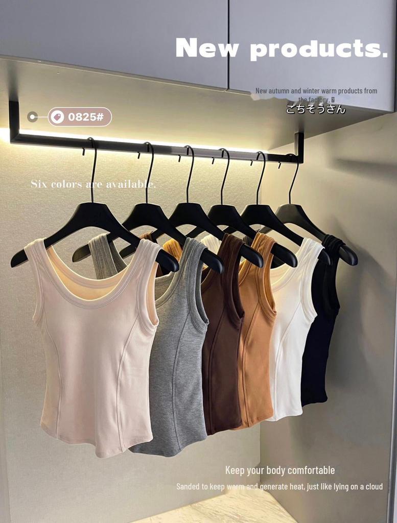 2024 Women's Pure Cotton Brushed Sleeveless Vest with Chest Pads - Slimming and Warm