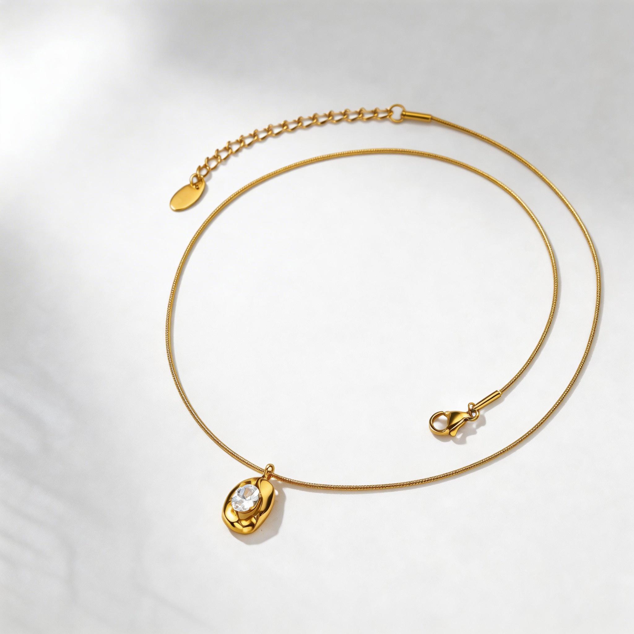 Stainless Steel Oval White Zircon Necklaces for Women Round Snake Chain Necklace Dainty Jewelry Birthday Gift