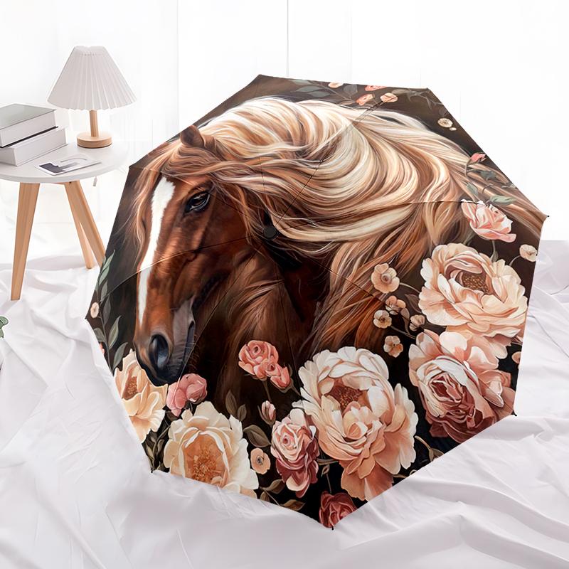 

Horse Utomatic Folding Umbrella With 8-rib Design Compact Umbrella For Outdoor Leisure And Everyday Umbrella. Perfect Gift For Friends And Family