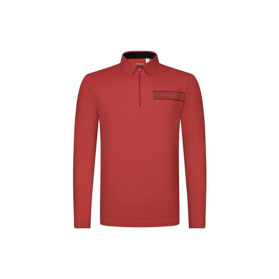 

FILA Golf Series Solid Color Elite Long Sleeve Polo Shirt Men tops Fluorescent-Flame-Red A11M415203F-RD L