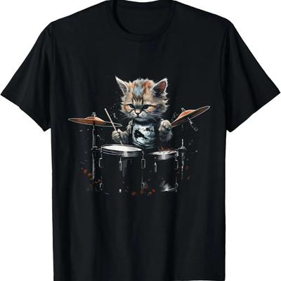 Kitten Drummer Cat Playing Drums Cute T-Shirt