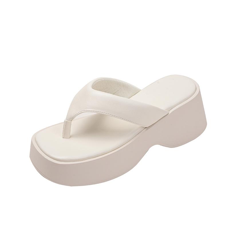 Fashion  Designer Silver Leather Platform Slippers Women Thick Heel Flip Flops Female Muffins Summer Shoes Woman Thong Sandalias
