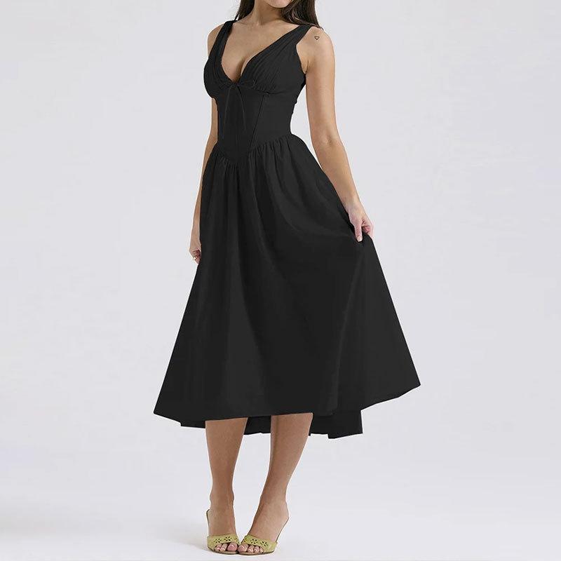 Women Sleeveless V Neck Floral Print Long Dress S