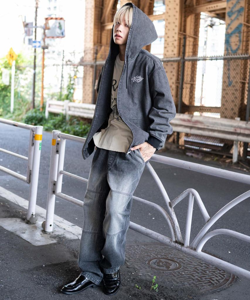 WEGO Workers Hooded Size Denim Sonata Blouson, Men's, L, Black,